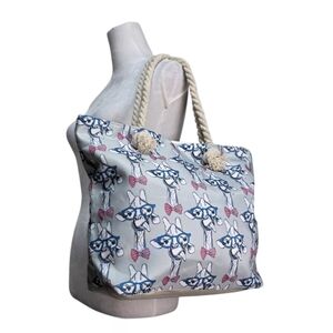 Whimsical Llama wGlasses Tote Bag - Rope Handles, Blue and Pink,